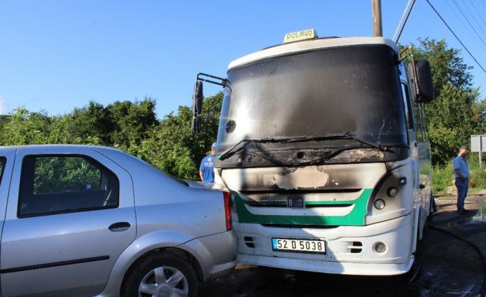 Park halindeki dolmuş alev aldı