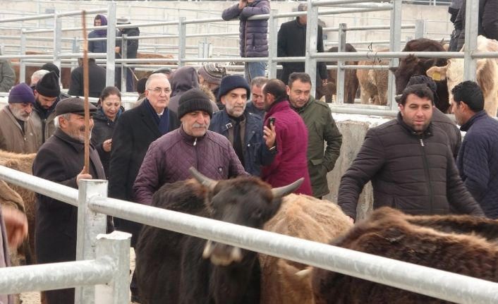 Ensar Ögüt, hayvan pazarında besicilerle bir araya geldi