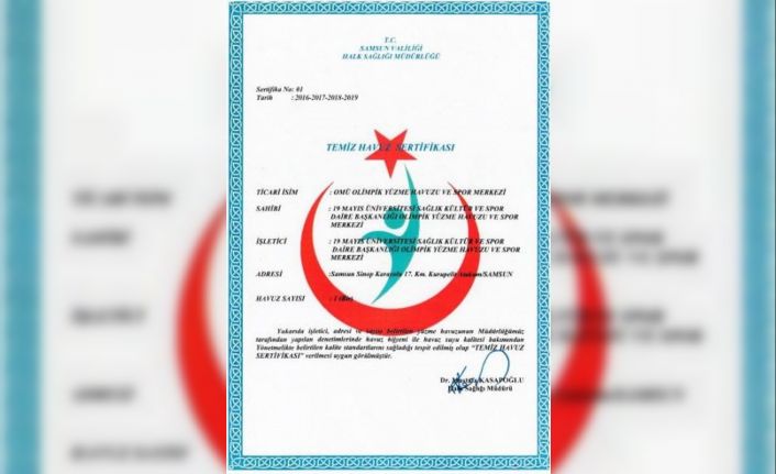 OMÜ Olimpik Yüzme Havuzuna “Temiz Havuz Sertifikası” Ödülü