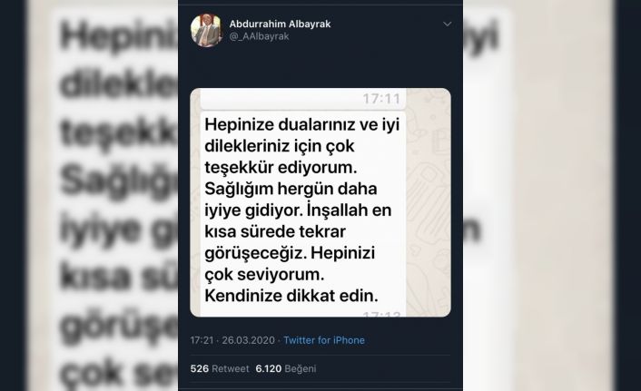 Abdurrahim Albayrak: "Sağlığım her gün daha iyiye gidiyor"