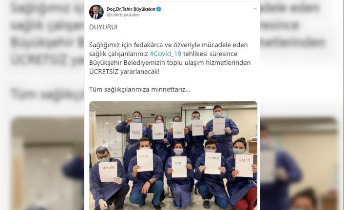 Belediye başkanı "Minnettarız" dediği sağlık çalışanlarına ulaşımı ücretsiz yaptı