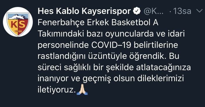 Fenerbahçe’ye geçmiş olsun mesajı