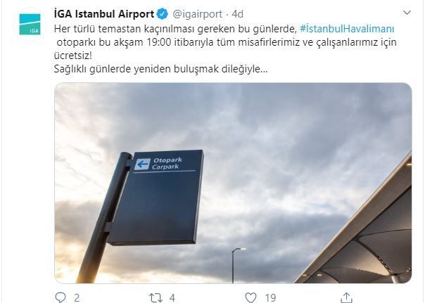 İstanbul Havalimanı otopark ikinci bir duyuruya kadar ücretsiz oldu