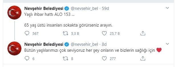 Nevşehir Belediyesi: “65 yaş üstü insanları görürseniz arayın”