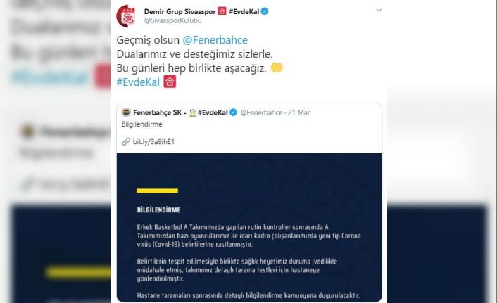 Sivasspor’dan Fenerbahçe’ye geçmiş olsun mesajı