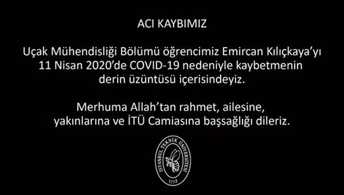 22 yaşındaki İTÜ’lü genç korona virüs nedeniyle hayatını kaybetti