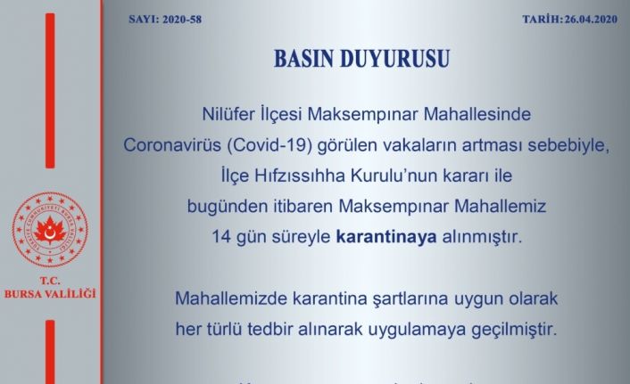 Bursa’da bir mahalle karantina altına alındı