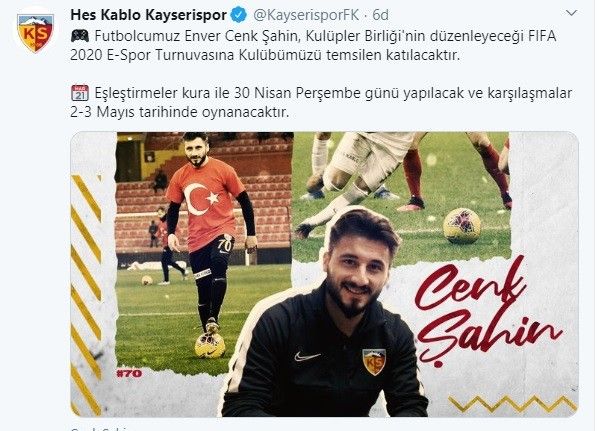 Enver Cenk Şahin FIFA 2020 E-Spor Turnuvasına katılacak