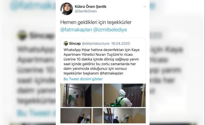 İzmit Belediyesi ekiplerinin virüsle mücadelesini fotoğraflayarak teşekkür etti