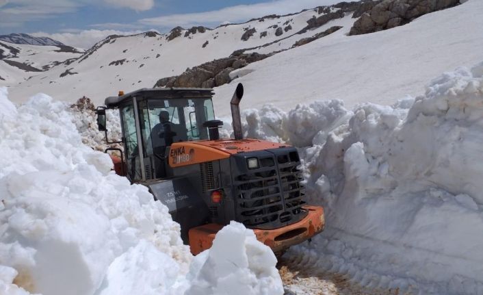 Karla kaplı Göktepe Yayla Yolu açılıyor