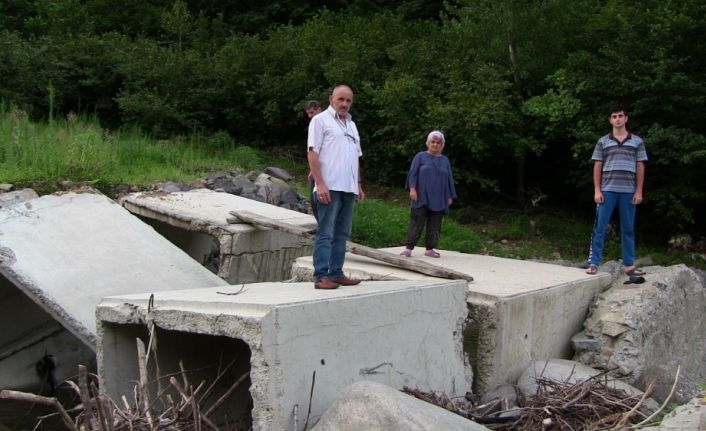 Taşan dere mahallenin tek ulaşımı olan köprüyü yıktı