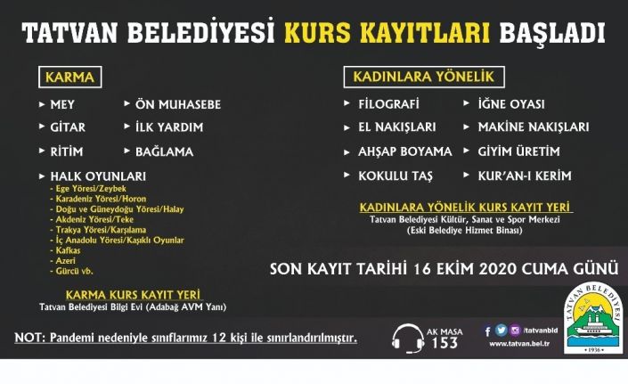 Tatvan Belediyesi tarafından 15 farklı kurs açılıyor