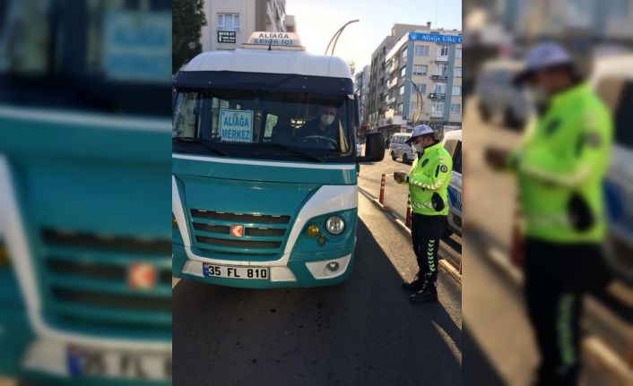 Aliağa’daki toplu taşıma araçlarında korona virüs denetimi