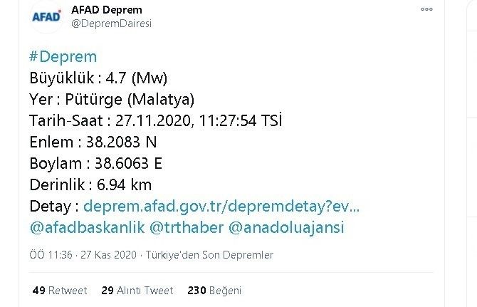 Malatya 4.7 ile sallandı