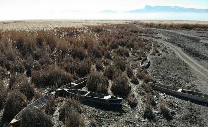 (Özel) Eber Gölü’nde ürkütücü kayık mezarlığı görüntüsü