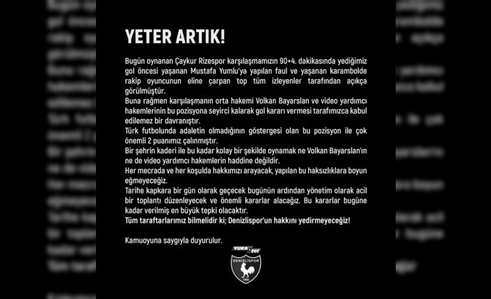 Denizlispor ‘sportmenliğe aykırı açıklamaları’ nedeniyle PFDK’ya sevk edildi