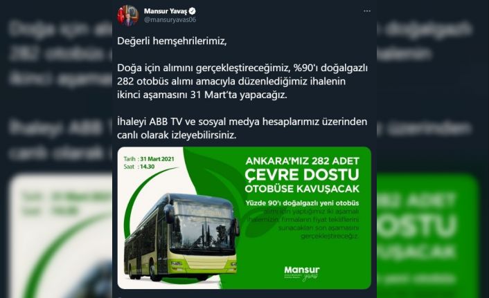 Başkent’te yeni otobüslerin ikinci ihalesi 31 Mart’ta