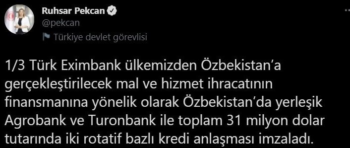 Eximbank, Özbekistan’da iki banka ile kredi anlaşması imzaladı