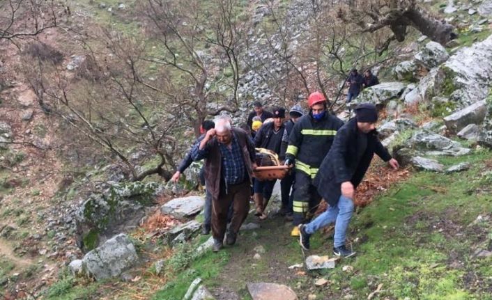 Uçuruma yuvarlanan çobanı itfaiye kurtardı