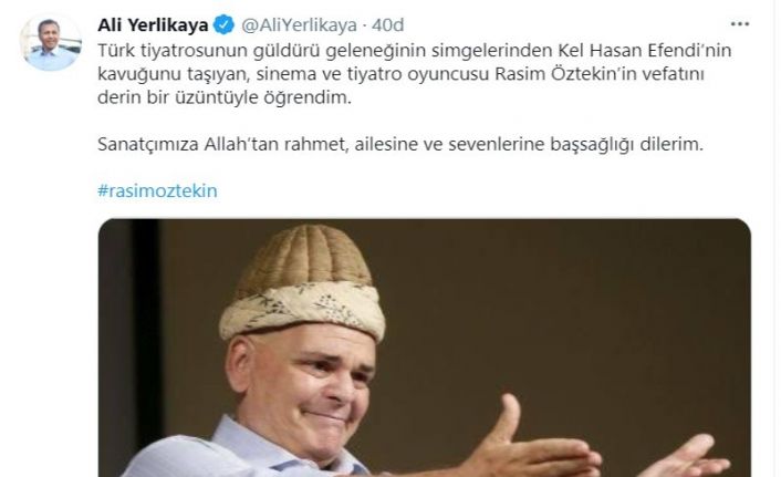 Vali Yerlikaya’dan Rasim Öztekin paylaşımı