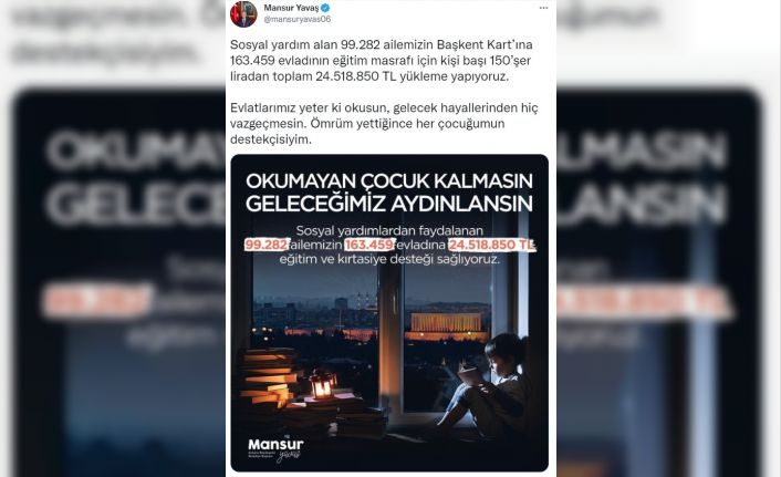 Ankara Büyükşehir’den Sosyal Yardım alan öğrencilere eğitim ve kırtasiye desteği