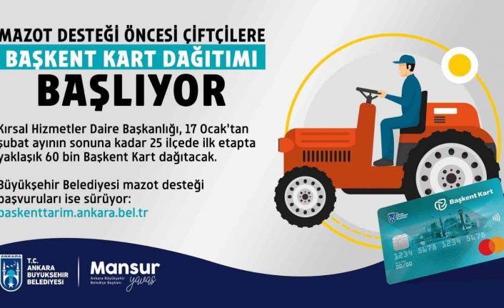 Başkentte mazot desteği öncesi çiftçilere Başkent Kart dağıtımına başlanıyor