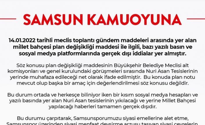 Büyükşehir’den ‘Nuri Asan Tesisleri’ açıklaması