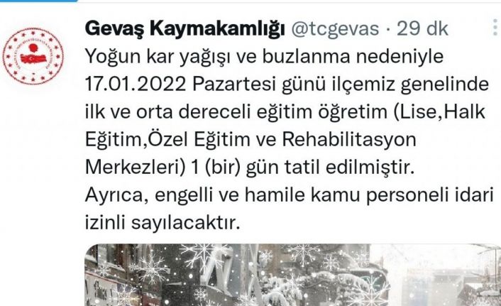 Gevaş’ta okullar 1 gün tatil