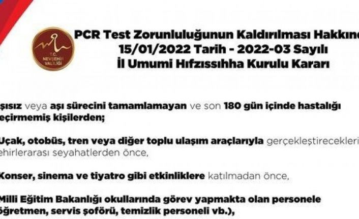 Nevşehir Valiliğinden "PCR testi" açıklaması