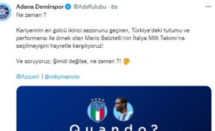 Adana Demirspor’dan Balotelli’nin milli takıma çağrılmamasına sitem