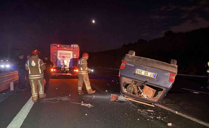 Kuzey Marmara Otoyolu’nda takla atan otomobil metrelerce sürüklendi: 2 yaralı