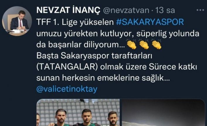 Yeni İl Müdürü İnanç Sakaryaspor’un şampiyonluğunu kutladı