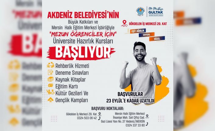 Akdeniz Belediyesi Etüt Merkezi başvuruları 23 Eylül’e dek uzatıldı