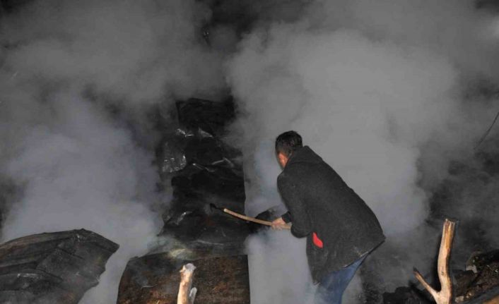 Ahşap ev ve tahıl ambarı çıkan yangında küle döndü