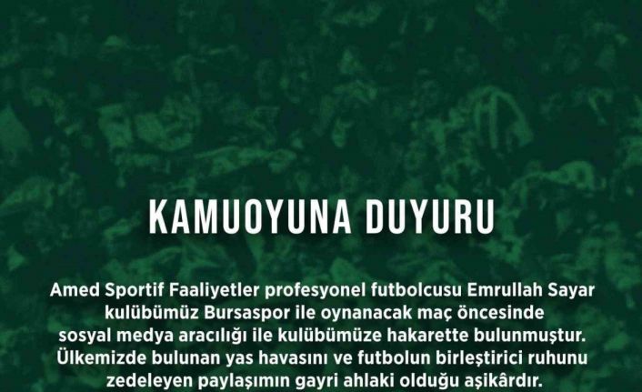 Bursaspor Kulübü, futbolcu Emrullah Sayar’ı şikayet etti