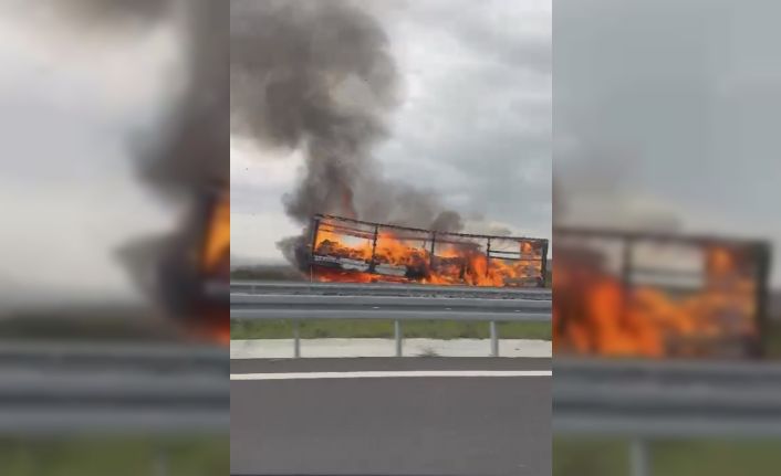 Çanakkale’de seyir halindeki tırın dorsesinde yangın çıktı
