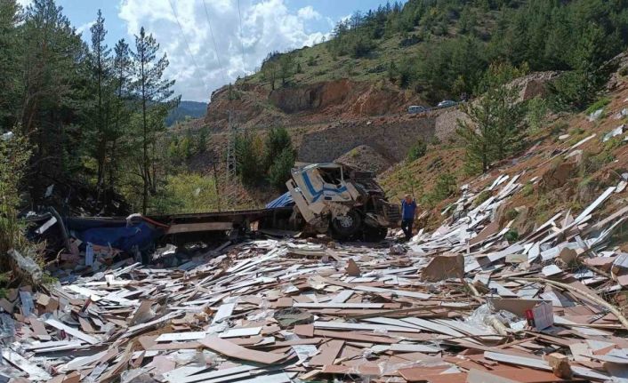 Laminant yüklü tır dereye yuvarlandı: 1 yaralı