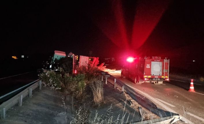 Tomruk yüklü kamyon bariyerlere girdi: 1 ölü