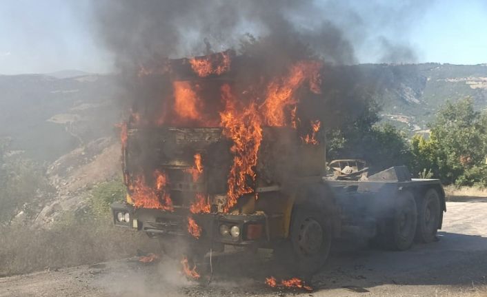 Amasya’da seyir halindeki tır alev topuna döndü