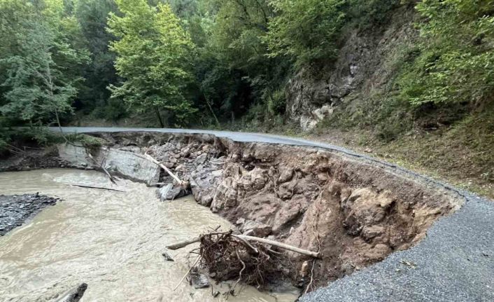 Düzce Yedigöller yolunun çökmesi sebebiyle yol trafiğe kapandı