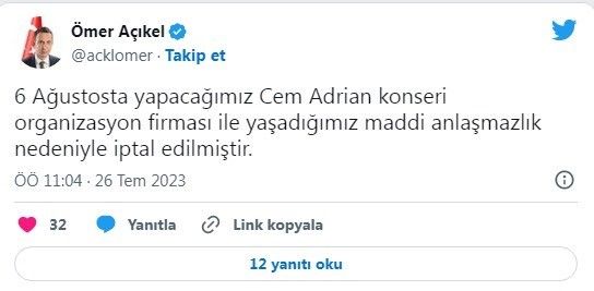 LGBT’li paylaşım konseri iptal ettirdi
