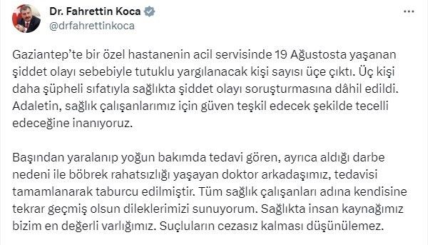 Gaziantep’te doktora darp olayında tutuklu sayısı 3’e çıktı