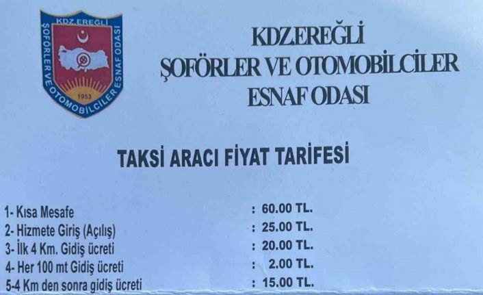 Kdz.Ereğli’de taksi ücretlerine zam geldi