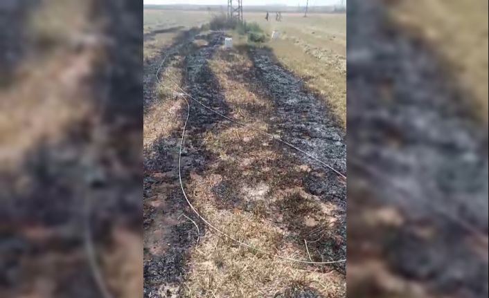 Konya’da kopan elektrik telleri tarlada yangın çıkardı