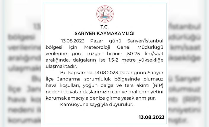 Sarıyer’de uyarıların ardından denize giriş yasaklandı