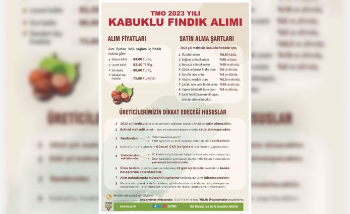 Toprak Mahsulleri Ofisi 2023 yılı kabuklu fındık alımları başladı