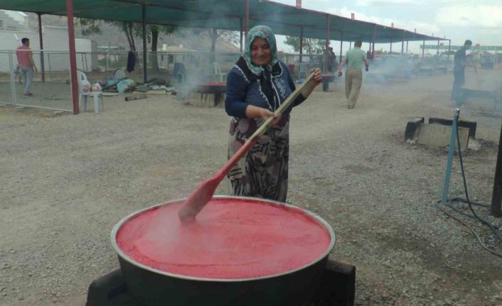 Domatesler kışlık salça için kaynadı