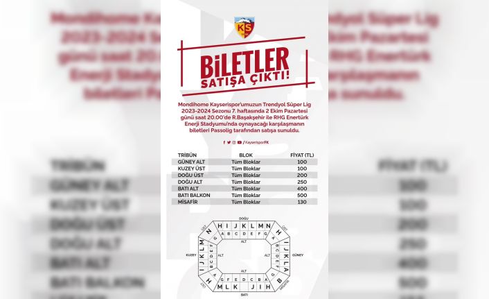 Kayserispor-Başakşehir maçının bilet fiyatları belli oldu