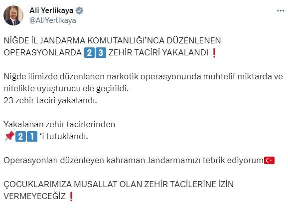 Niğde’de 23 zehir taciri yakalandı