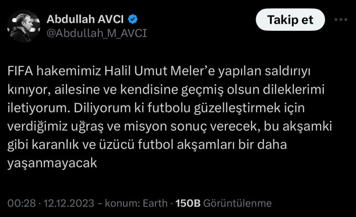 Abdullah Avcı’dan, Halil Umut Meler’e destek mesajı